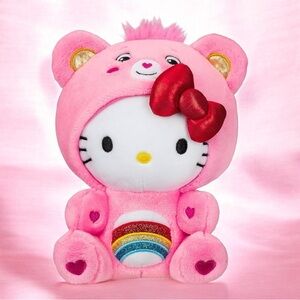 Hello Kitty Dressed as Cheer Bear Care Bears x Sanrio Pink Plush Toy